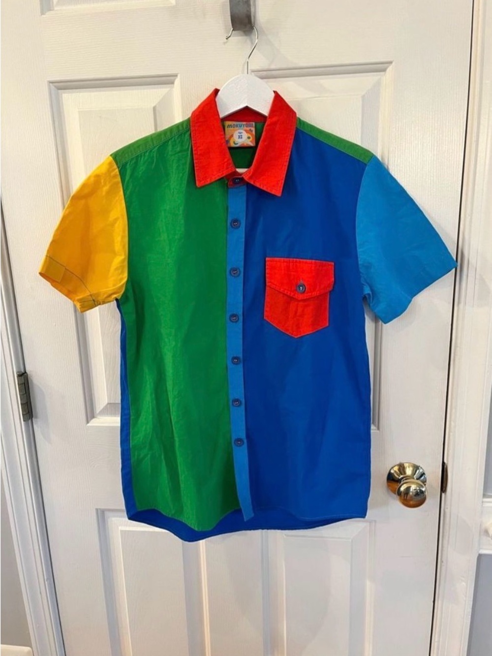 Colorblock Short Sleeve Button-Down Shirt - Multicolor
